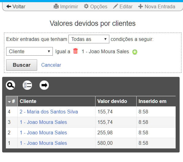 Pesquisando valores devidos por clientes